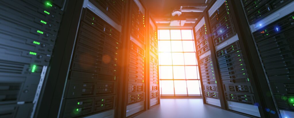 servers with sun set in background