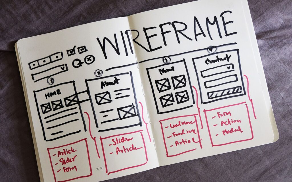 Wireframe illustration in a book
